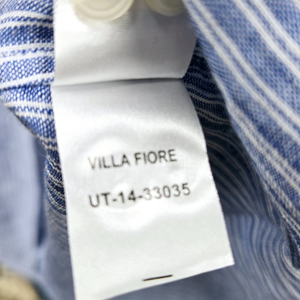 NWT UNTUCKit VILLA FIORE 100% LINEN BLUE WHITE PINSTRIPE BUTTON FRONT SHIRT - Picture 6 of 9